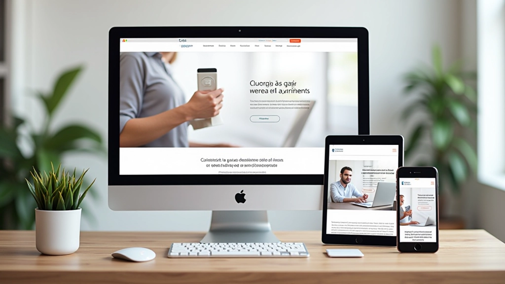 Site responsivo mostrando mesmo layout em desktop, tablet e celular com proporções bem equilibradas